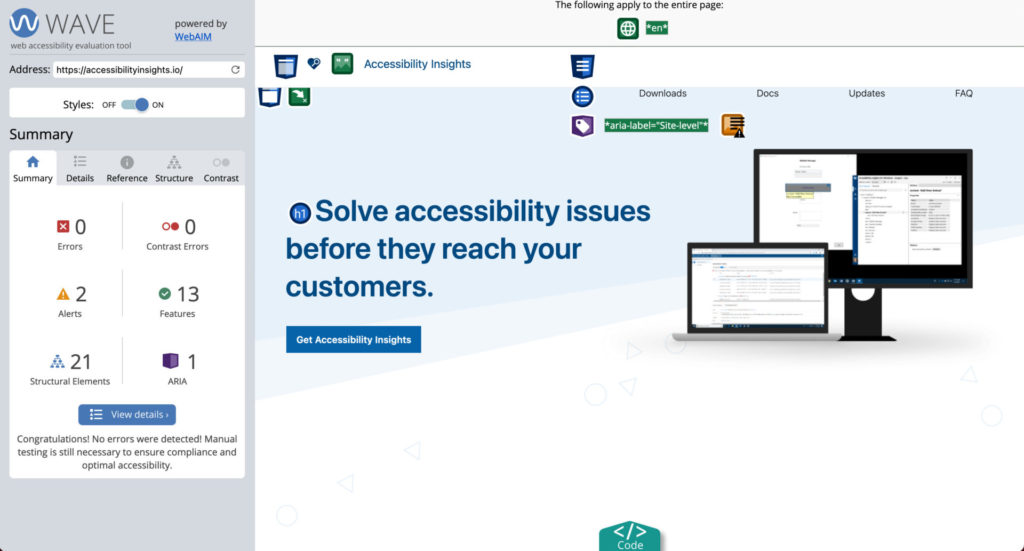 Testing Accessibility Insights Website